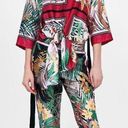 ZARA  Tropical Printed Crop Satin Straight High Waist Trousers Pants Small Photo 0