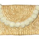 Shiraleah Fortuna Wheat/Cream Straw Raffia Envelope Pom Pom Clutch Bag Photo 1