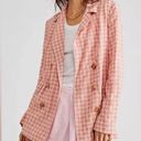 Free People  Pink Cream Long Sleeve Button Waist Tie Olivia Gingham Blazer M Photo 4