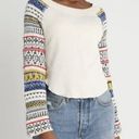 Free People , New Fairground Ivory Thermal Knit Sweater Sleeve Top Size Medium Photo 2