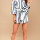 Billabong Fun For Now Blue & White Striped Off-the-Shoulder Romper L Photo 1