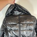 BCBG MAXAZRIA Long Puffer Coat Black Shiny Metallic Full Zip Size Small Photo 10