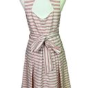 Nordstrom 1901 Fit and Flare Dress Sz 6 White Pink Pleated Back Cut Out Wide Tie Photo 2