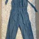 Women’s Halter Tie Denim Colored Jumpsuit Photo 0