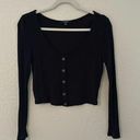 Buttons Ambiance black waffle knit long sleeve crop top w/  Photo 0