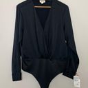 Open Edit Nordstrom  Long Sleeve Deep V Bodysuit Black Size XL NWT Photo 0