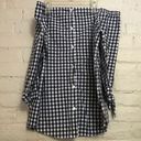 cupio  M Cotton Black White Gingham Check Button Back 3/4 Sleeve Off Shoulder Top Photo 1