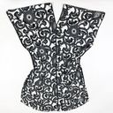 Natori  Silk Road Black White Flora Print Satin Square Caftan Pajama Lounge Dress Photo 0