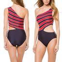 Michael Kors  Nautical Striped One Shoulder Cut Out One Piece Swimsuit Size 14 Photo 1