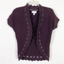 The Loft Vintage y2k Brown Crochet Knit Velvet Ribbon Shrug Cardigan Sweater Photo 3