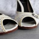 Fendi  Ivory Perforated Leather Buckle Peep Toe Wooden High Heels Photo 5