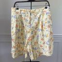 Jones New York Vintage 90s  Linen Blend Yellow Floral Front Pleat Shorts 24W Photo 0