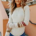 Free People New  In The Mix Linen Thermal Boho Top Long Sleeve Crochet Mixed Knit Photo 6