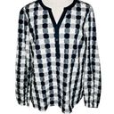 kim rogers NWT  Top LARGE Buffalo Plaid Popover Half Button Henley V-Neck Blue Photo 0