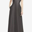 Alfred Sung NWT  Caviar Gray High Neck Cut Out Satin Dress Size 2 Photo 0