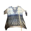 Energie  BLUE MULTICOLOR W/ LACE 3/4 SLEEVE SHARK BITE HEM EMBELLISHED TOP 1X Photo 9