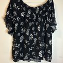 Terra & Sky  1X Black/White Floral Pullover Blouse Front Bow Ruffled Sleeves XC Photo 2