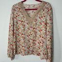 SheIn  Women's White Floral Long Sleeve Lace V-Neck Floral Blouse Top Photo 2