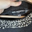 Karl Lagerfeld  Womens Sweater Gray Old Money Pearl Beaded Bow Preppy Large Photo 2