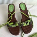 Me Too  Lace Up Heels Suede Leather Wood Block Heel Green Brown Boho Fairy 8.5 Photo 6