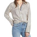 Something Navy  Vertical Stripe Satin Boyfriend Button Down M Photo 0