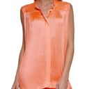 DKNY New  Pleated Front Satin Sleeveless Button Down Top Blouse Spark Size Medium Photo 0