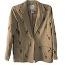 Quacker Factory  Blazer Jacket Women Sz M Khaki Tan Giraffe Animal Embroidered Photo 0