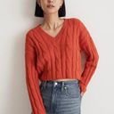 Madewell NWT  Cable-Knit V-Neck Crop Sweater Roasted Squash Orange Photo 0