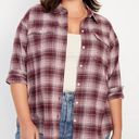 Old Navy  NWT Maroon White Plaid Loose Flannel Boyfriend Shirt Photo 10