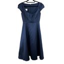 Alfred Sung Midnight Navy Blue Puff Cap Sleeve Satin Midi Dress Size 4 NWT Photo 1