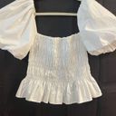 ASTR NWT  The Label Savina White Bubble Puff Sleeve Smocked Bodice Cotton Top L Photo 3