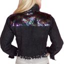 Le lis  shimmer and shine sequined cropped denim jacket with fringe hem size S Photo 1