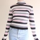 Q&A Grey, White, Pink & Black Striped Ribbed Turtleneck Photo 3