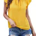 The Loft  Yellow Tied V-Neck with Ruffled Detail Top  Photo 1