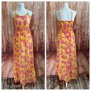 Jessica Simpson Yellow Ruffle Trim Pink Floral Print Maxi Dress Photo 1