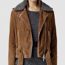 All Saints Plait Western Biker Suede Jacket Size 2 US Brown Goat Photo 0