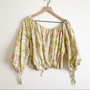 Rachel Zoe  Floral Off The Shoulder Crop Boho Blouse Green Size M Oversized Fit Photo 6