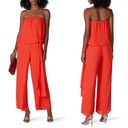 Krisa  Retro 70s Wide Leg Strapless Tie Front Chiffon Jumpsuit- Vermilion Size XS Photo 2