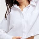 Good American  White Distressed Cropped Oxford Button-Down Shirt Photo 2