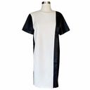 St. John  Black Milano Knit Colorblock Dress Leather Caviar / Cream Short Sleeves Photo 1