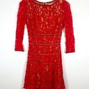 Ruby ERIN Erin Fetherston Lace 3/4 Sleeve Dress,  Red Ling Sleeve Size 0 Photo 0