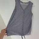 Rachel Zoe  Navy Blue White Striped Sleeveless Button Tie Knot 100% Linen Tank M Photo 5