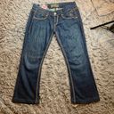 Vintage Y2K Blue Tattoo floral embroidered dark wash flaired jeans sz 30 Photo 0