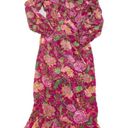 Rococo  Sand Dress Womens Small Pink Chloe Wrap Floral Motif Ruffle Long Photo 2