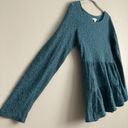 Garnet Hill  Womens Lace Knit Teal Sheer Top Overlay Size XS Long Sleeve Tiered Photo 2