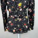 Veronica Beard  Kiona Black Floral Print Silk V-Neck Button Front Peplum Blouse 2 Photo 11