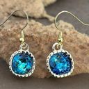 Bermuda Earrings made with  Blue Swarovski crystal and gold earwires handcrafted Photo 0