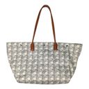 Tory Burch  Canvas Basketweave Tote New Ivory Cotton Leather Handles Medium Size Photo 1