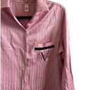 Victoria's Secret  Women's Medium Satin PJ Set Logo V Pink Black & White Striped Photo 4