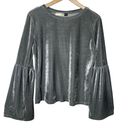 RD Style  Grey Velvet Bell Sleeve Top Silver Long Sleeve Boho Whimsygoth sz Small Photo 0